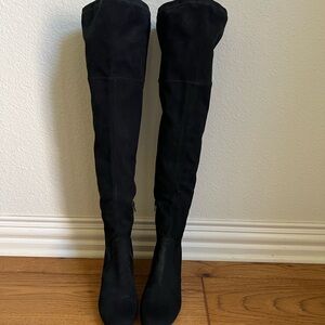 Elegant Black Suede Over-the-Knee Boots with back ties.